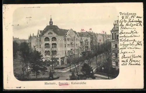 AK Berlin-Friedenau, Rheinstrasse, Saarstrasse und Kaisereiche