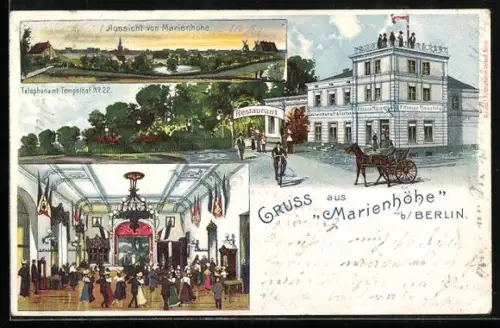 Lithographie Berlin-Tempelhof, Gasthaus auf der Marienhöhe