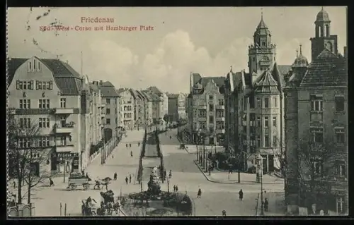 AK Berlin-Friedenau, Süd-West-Corso und Hamburger Platz mit Friseurgeschäft
