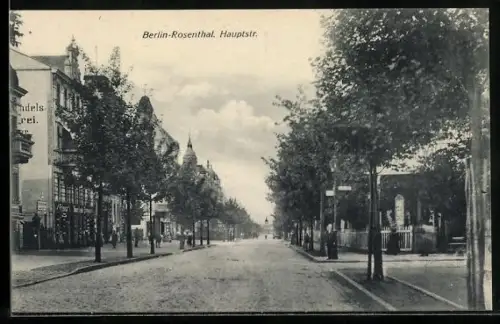 AK Berlin-Rosenthal, Hauptstrasse mit Geschäft