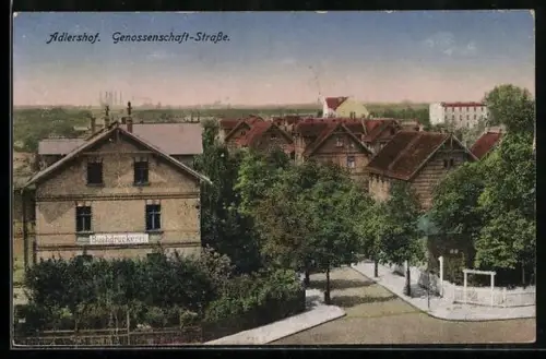 AK Berlin-Adlershof, Genossenschaft-Strasse mit Buchdruckerei