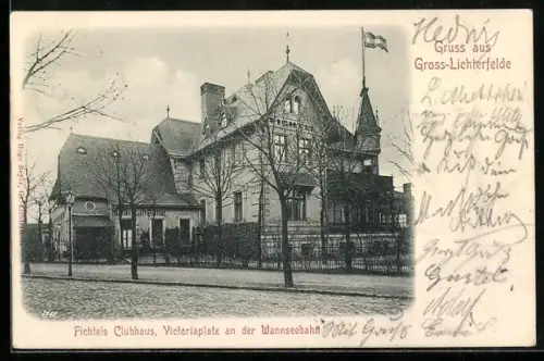 AK Berlin-Lichterfelde, Fichtels Clubhaus am Victoriaplatz an der Wannseebahn