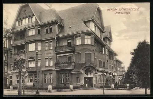 AK Berlin-Lichterfelde, Drakestrasse mit Postamt