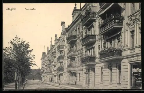 AK Berlin-Steglitz, Rugestrasse mit Gasthaus