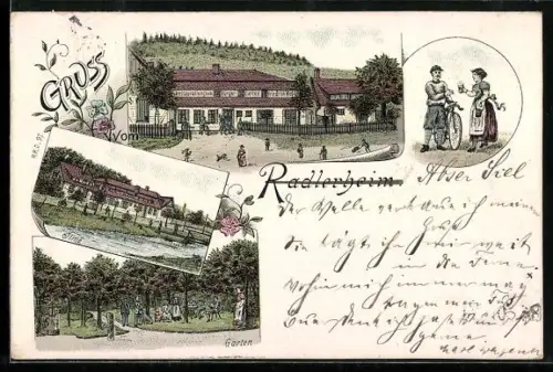 Lithographie Rodenkirchen / Oldenburg, Gasthof-Restaurant Friedrich Wegner, Garten, Ilme