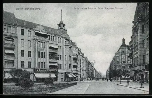 AK Berlin-Schöneberg, Münchener Strasse Ecke Speyerer Strasse, Bayern-Drogerie