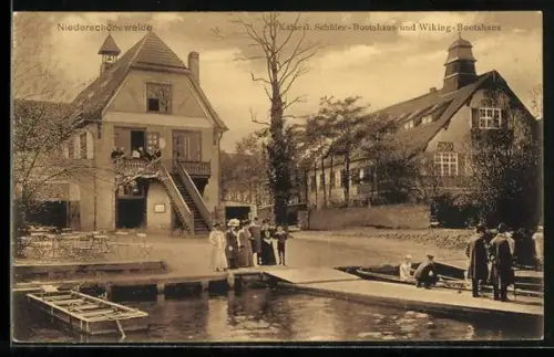 AK Berlin-Niederschöneweide, Kaiserl. Schüler-Bootshaus und Wiking-Bootshaus