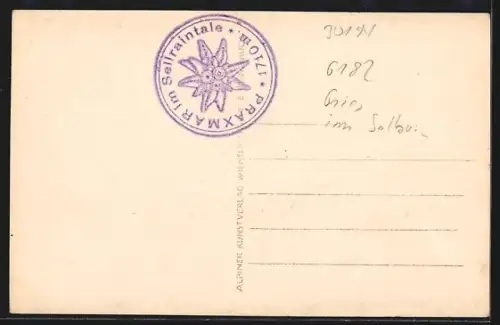 AK Praxmar im Lisensertal, Bergpanorama mit Gehöften