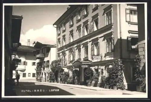 AK Lofer, Hotel Adel-Bräu, Strassenansicht