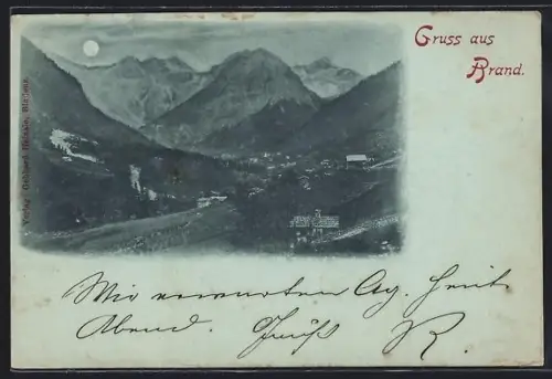 Mondschein-AK Brand, Talansicht aus der Vogelschau