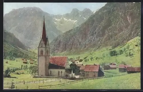 AK Brand /Montafon, Kirche mit Gebirgspanorama