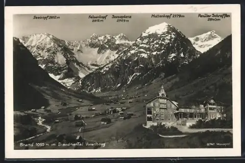 AK Brand im Brandnerthal, Bergpanorama mit Hotel