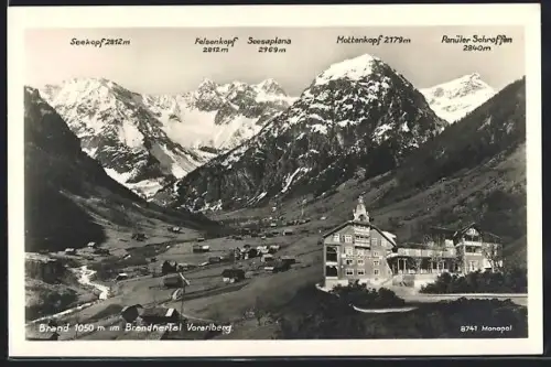 AK Brand im Brandnertal, Bergpanorama mit Hotel Beck