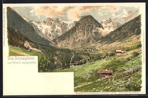 Lithographie Brand, Scesaplana, Bergpanorama