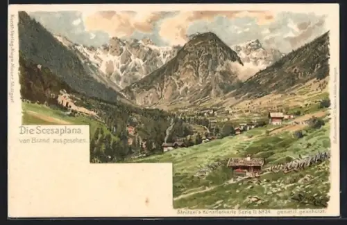 Lithographie Brand, Scesaplana, Panorama