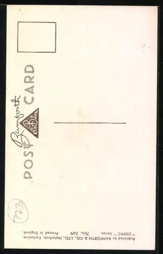 Künstler-AK Douglas Tempest: Kleine schwarze Katze krallt sich am Hintern einer Frau fest