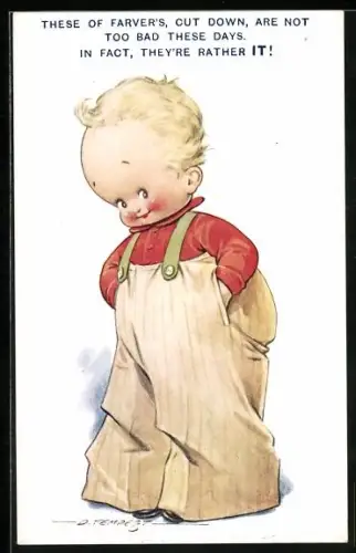 Künstler-AK Douglas Tempest: Kleinkind mit kleinem Gesicht und grosser Hose