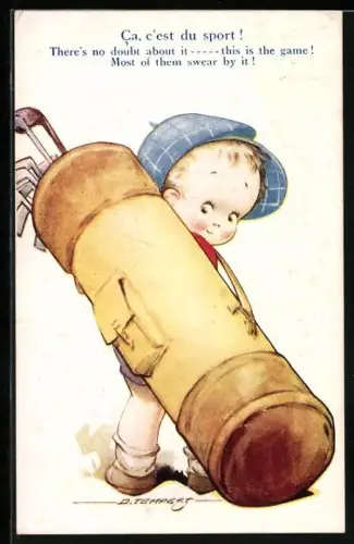 Künstler-AK Douglas Tempest: Kleines Kind mit einem Set von Golfschlägern