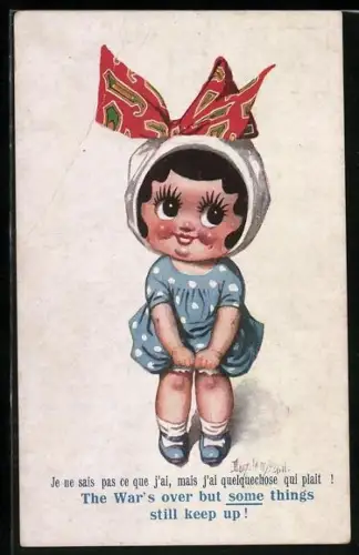 Künstler-AK Donald McGill: Kleines Mädchen mit roten Wangen und schwarzen Haaren