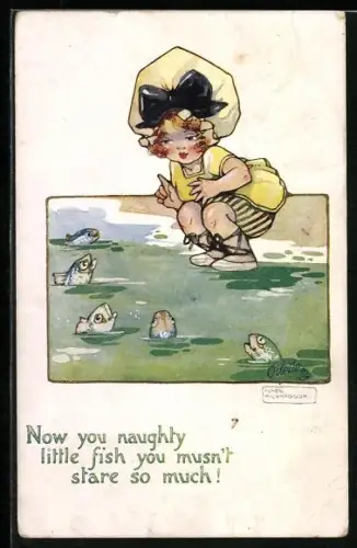 Künstler-AK Agnes Richardson: Kleines Mädchen beobachtet Fische