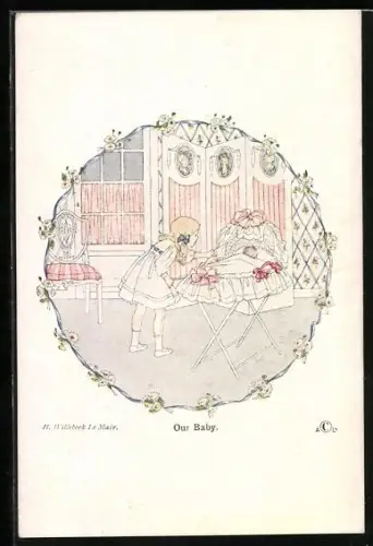 Künstler-AK Henriette Willebeek le Mair: Ein Mädchen steht am Bett eines Neugeborenen