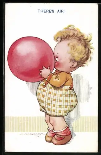 Künstler-AK Douglas Tempest: Kind pustet einen Luftballon auf