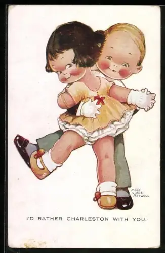 Künstler-AK Mabel Lucie Attwell: Zwei Kinder tanzen miteinander