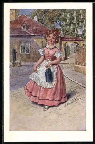 Künstler-AK Kränzle: Junges Mädchen mit lockigem Haar auf einer Strasse