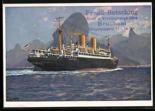 Künstler-AK Hans Bohrdt: Rio de Janeiro, Doppelschrauben Dampfer Passagierschiff Sierra Ventana fährt in Hafen ein