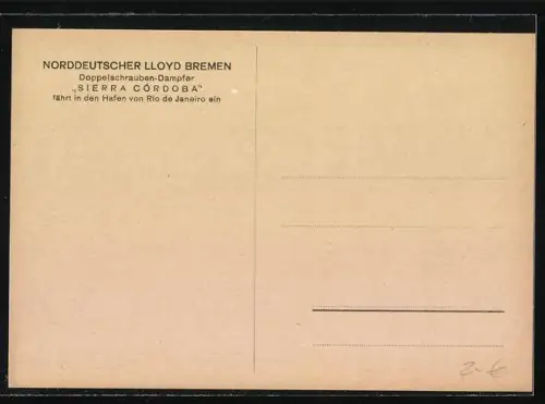 Künstler-AK Hans Bohrdt: Rio de Janeiro, Doppelschrauben Dampfer Passagierschiff Sierra Ventana fährt in Hafen ein