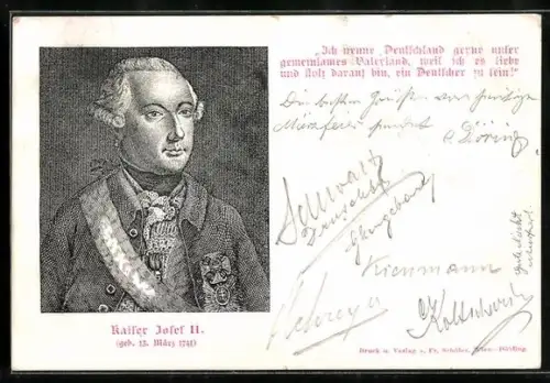 Lithographie Kaiser Josef II., Portrait und Zitat