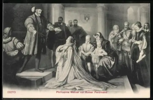 AK Philippine Weiser vor Kaiser Ferdinand auf Knien, Reformation