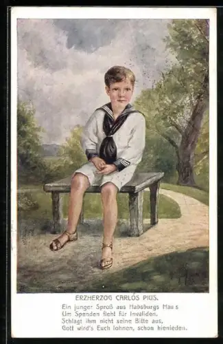 AK Rotes Kreuz Nr. 21-1, Erzherzog Carlos Pius von Österreich im Matrosenanzug