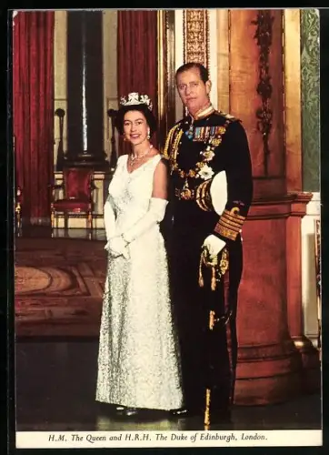 AK Buckingham Palace, Queen and Duke of Edinburgh in the picture gallery