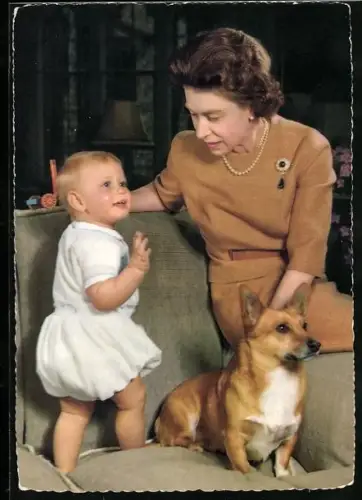 AK Queen Elizabeth II. with Prince Edward ant their corgi Heather