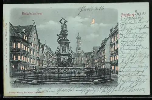 AK Augsburg, Blick auf den Herkulesbrunnen, Halt gegen das Licht