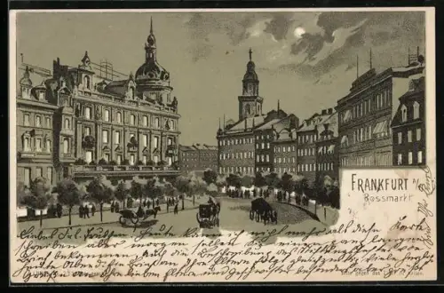 AK Frankfurt /Main, Rossmarkt mit Kutschen, Halt gegen das Licht