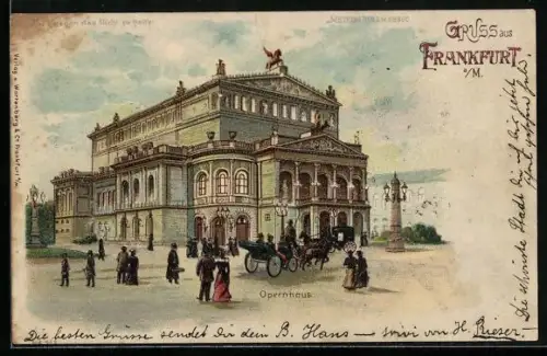 Lithographie Frankfurt a. M., Ansicht vom Opernhaus, Halt gegen das Licht