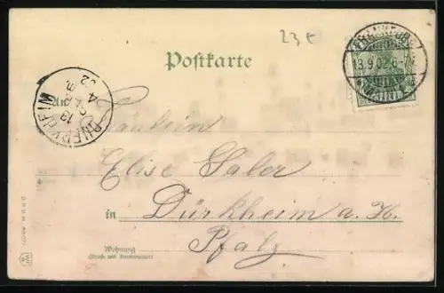 Lithographie Frankfurt a. M., Rossmarkt mit Strassenbahnen, Leuchtende Fenster bei Halt gegen das Licht