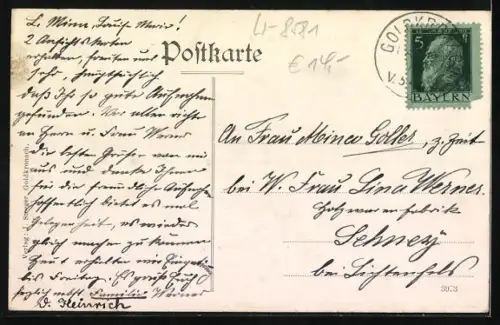 AK Goldkronach / Fichtelgebirge, Strassenpartie mit Kirche