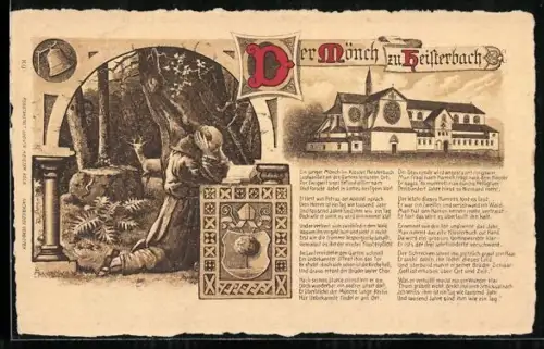 Künstler-AK Heisterbach, Der Mönch zu Heiterbach, Klosteransicht, Sage
