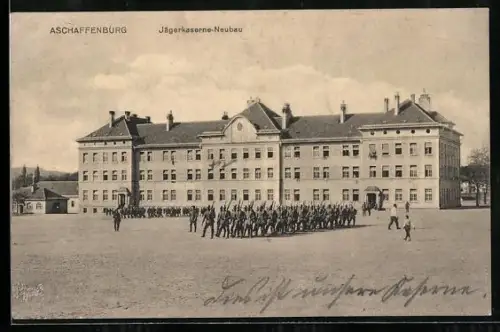 AK Aschaffenburg, Jägerkaserne-Neubau mit Soldaten