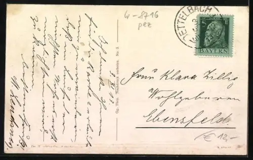 AK Dettelbach, Ortsansicht mit Steinbrücke