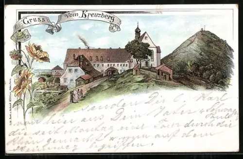 Lithographie Bischofsheim / Rhön, Kloster auf dem Kreuzberg