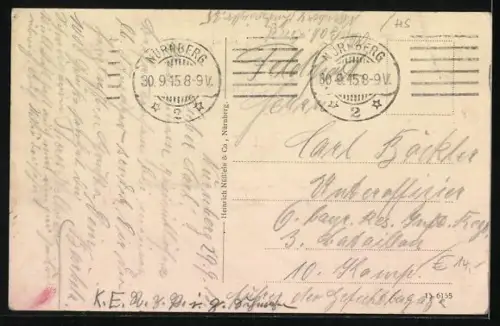 AK Nürnberg, Kaiserstallung, Wappen und Fahnen, Passepartout