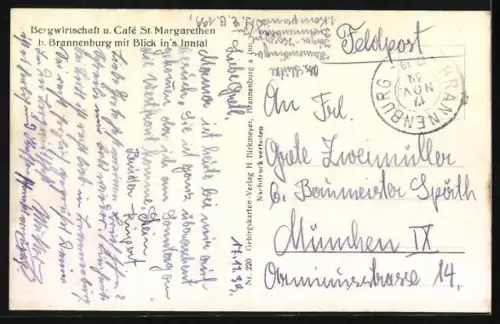 AK Brannenburg, Bergwirtschaft u. Cafe St. Margarethen mit Blick in`s Inntal