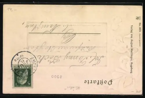 Lithographie Augsburg, Partie aus dem Stadtgarten, Weisse Blumen, Passepartout