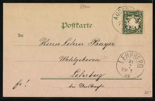 Lithographie Augsburg, Concerthalle, Hauptrestauration, Kunsthistorisches Gebäude, Caféhaus, Forsthaus, Stadtgarten