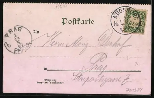 Lithographie Augsburg, Zeughaus, Rathaus und Perlachturm, Herkulesbrunnen