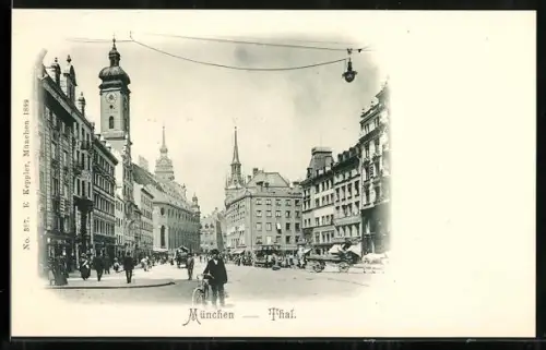AK München, Thal, Strassenpartie mit Strassenbahn